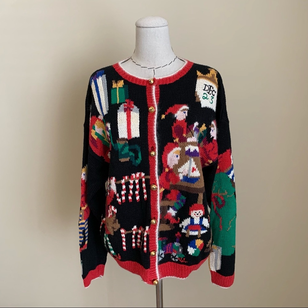 Design Options Santa Elves Days Christmas Xmas Holiday Cardigan Sweater